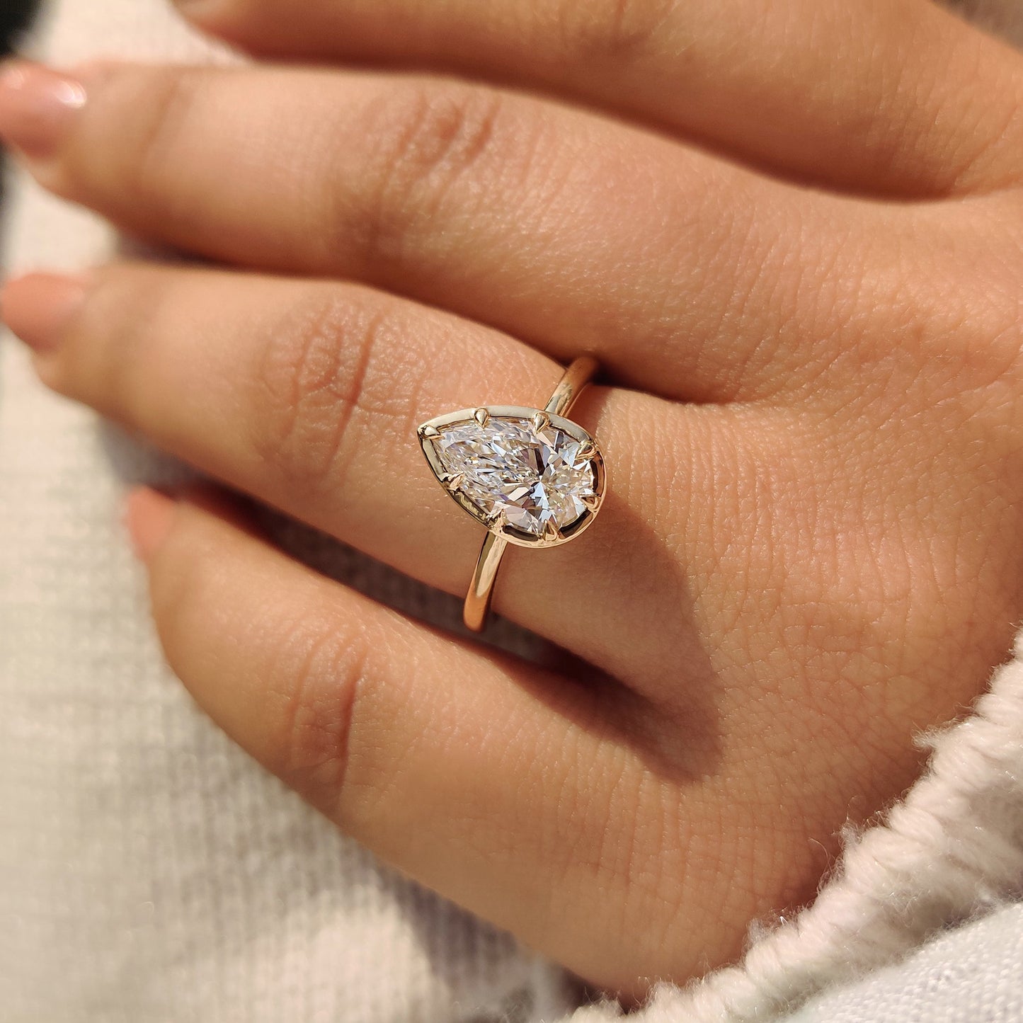 Pear Bezel Solitaire Lab Grown Diamond Engagement Ring