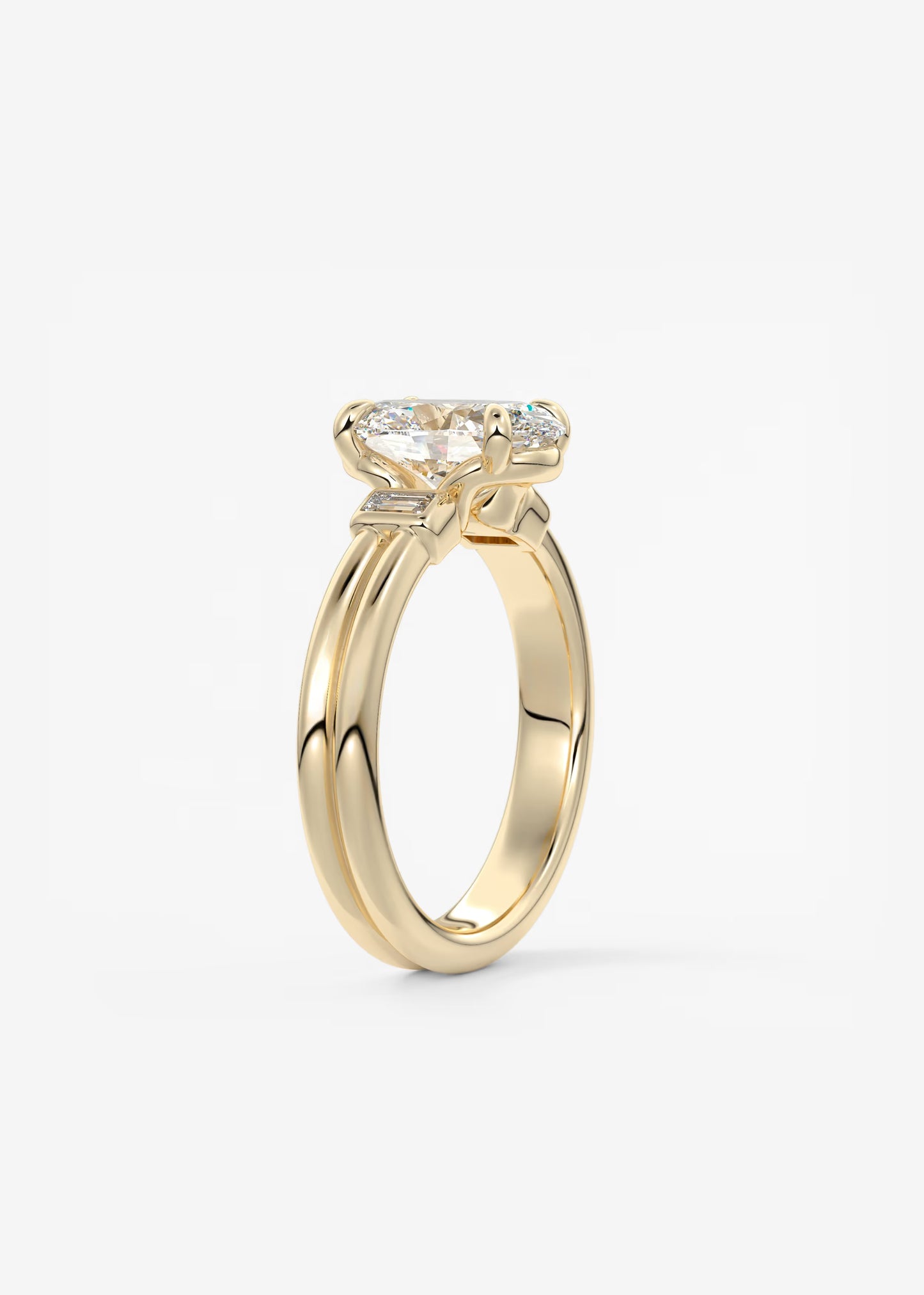 Custom-Robin-Oval Wide Double Band Three Stones Lab Grown Diamond Engagement Ring