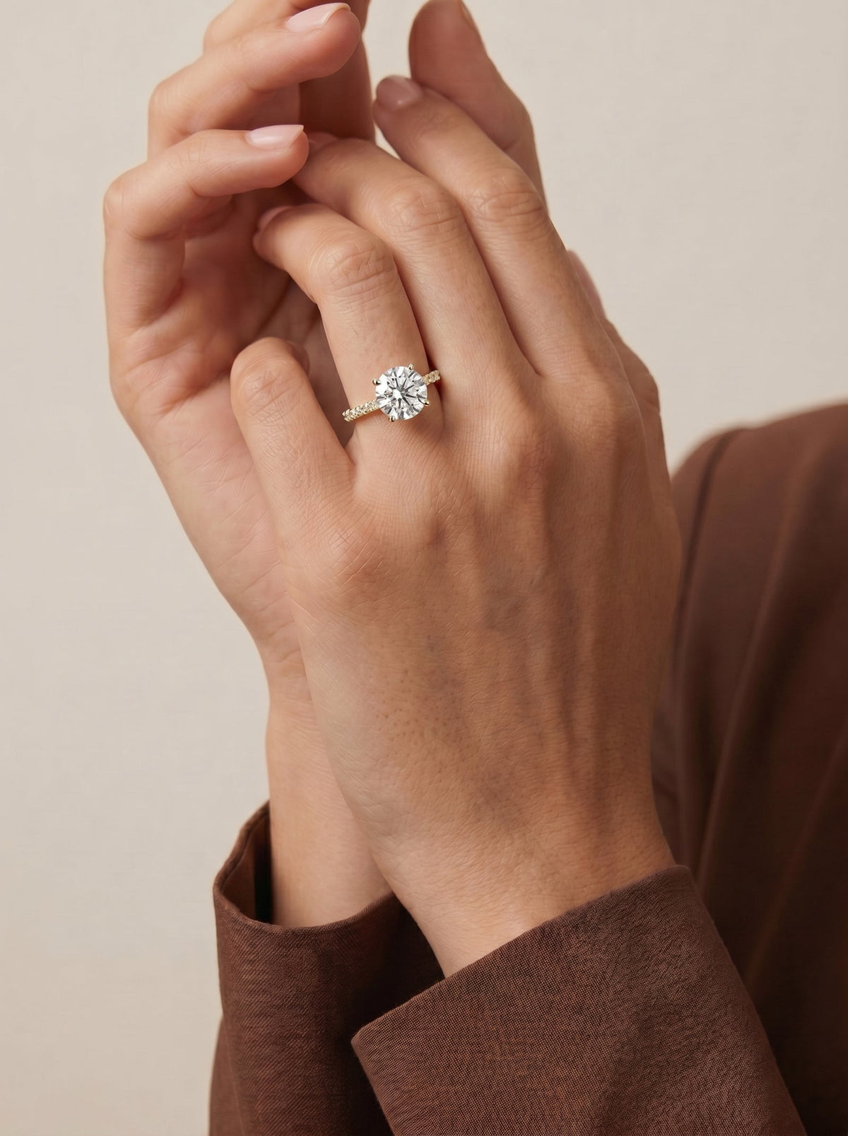 Round Pave Lab Grown Diamond Engagement Ring