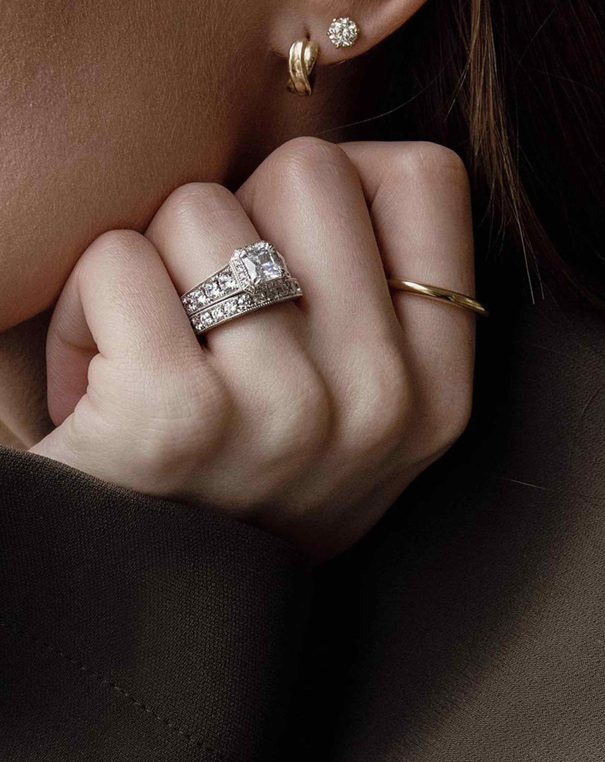Emerald Pave Engagement Ring – 1 CT Lab Grown Diamond