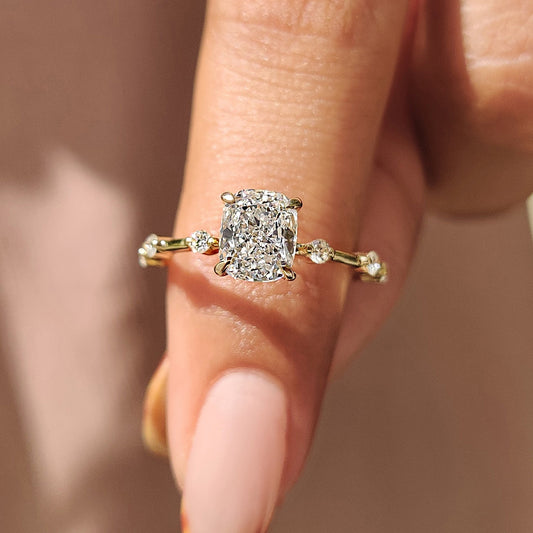 Cushion Hidden Halo Lab Grown Diamond Engagement Ring