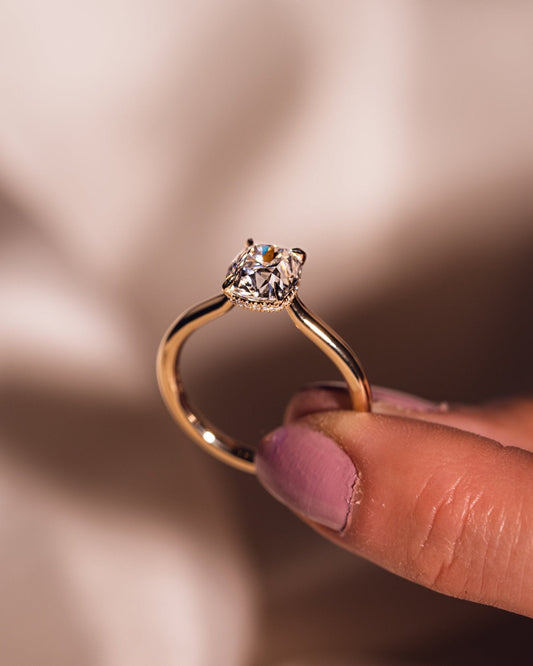 Cushion Hidden Halo Lab Grown Diamond Engagement Ring