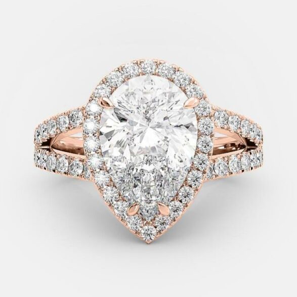 2.25 CT Pear Halo & Split Shank Moissanite Engagement Ring 6