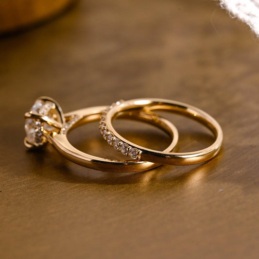 2 CT Cushion Cut Hidden Halo & Cathedral Styled Lab Grown Diamond Bridal Ring Set