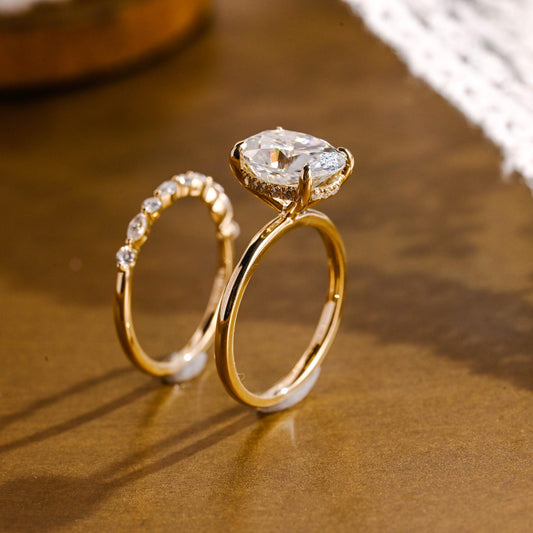 3 CT Oval Cut Hidden Halo Styled Lab Grown Diamond Bridal Ring Set