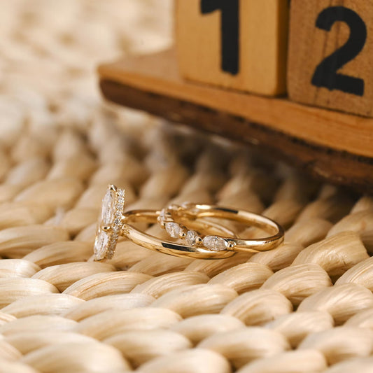 1 CT Marquise Cut Hidden Halo Styled Lab Grown Diamond Bridal Ring Set
