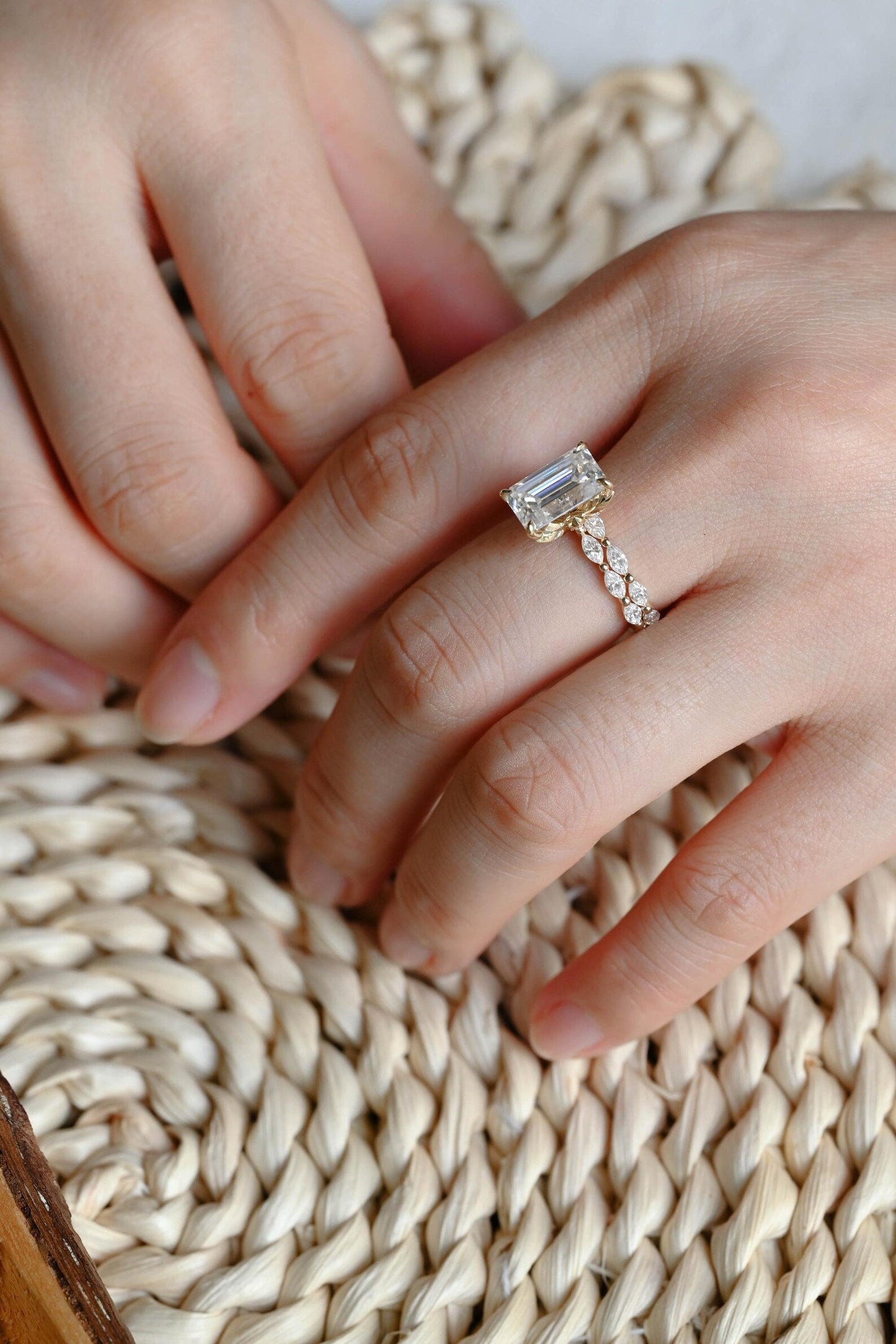 2.5 CT Emerald Cut Pave Styled Lab Grown Diamond Bridal Ring Set