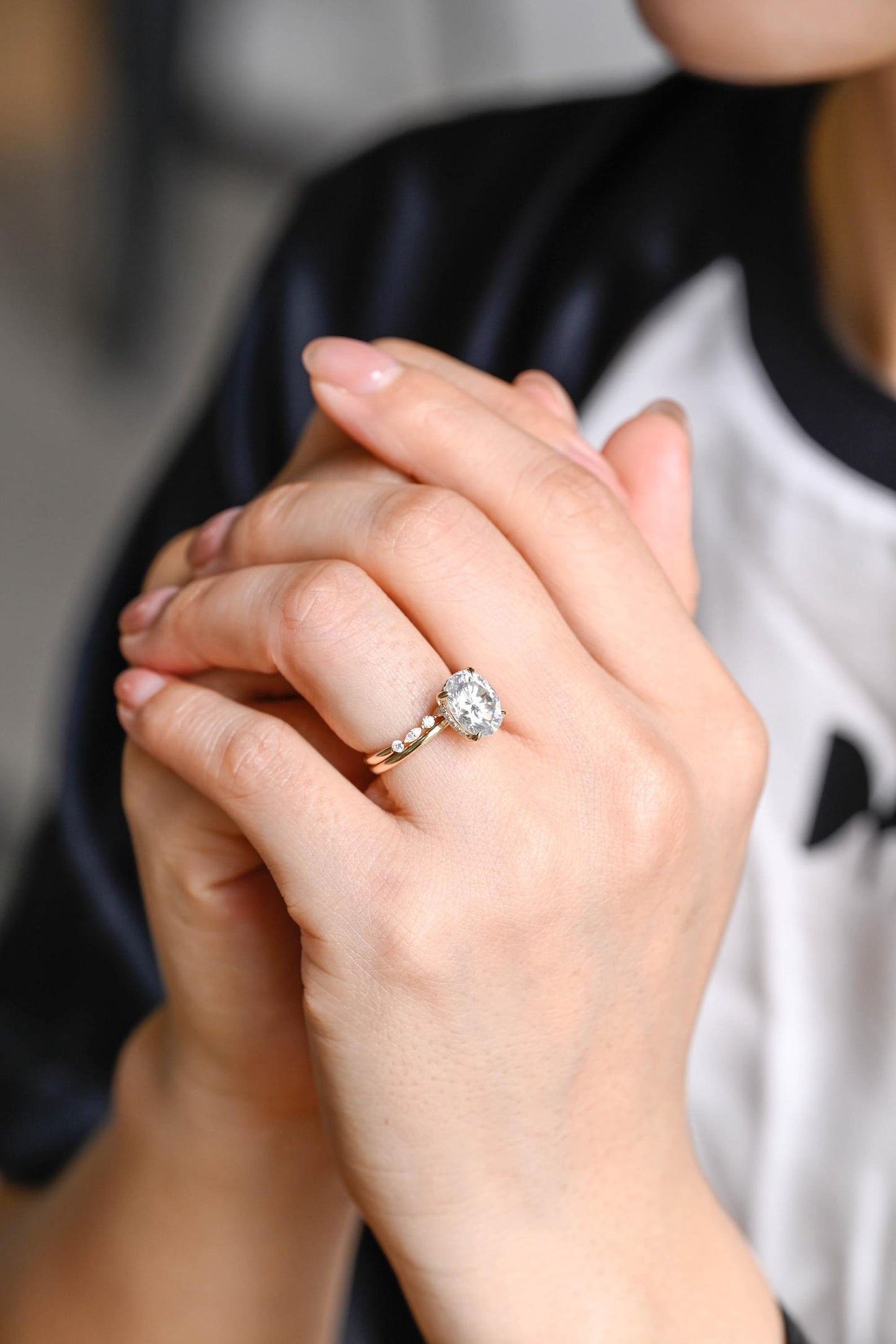 3 CT Oval Cut Hidden Halo Styled Lab Grown Diamond Bridal Ring Set