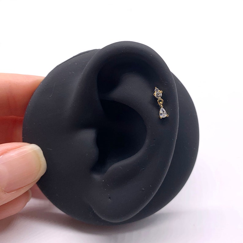 0.30 TCW Pear Cut Dangle Two Stone Moissanite Earrings