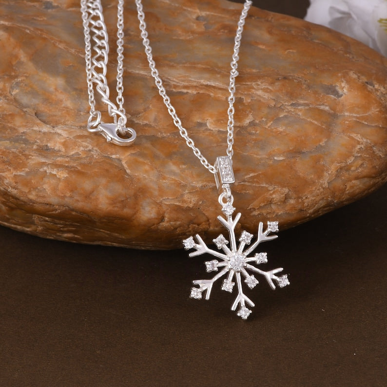 0.80 TCW Round Shape Moissanite Snowflaked Necklace
