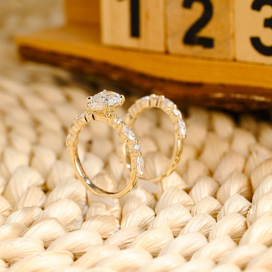 Marquise Cut Cluster Styled Lab Grown Diamond Bridal Ring Set