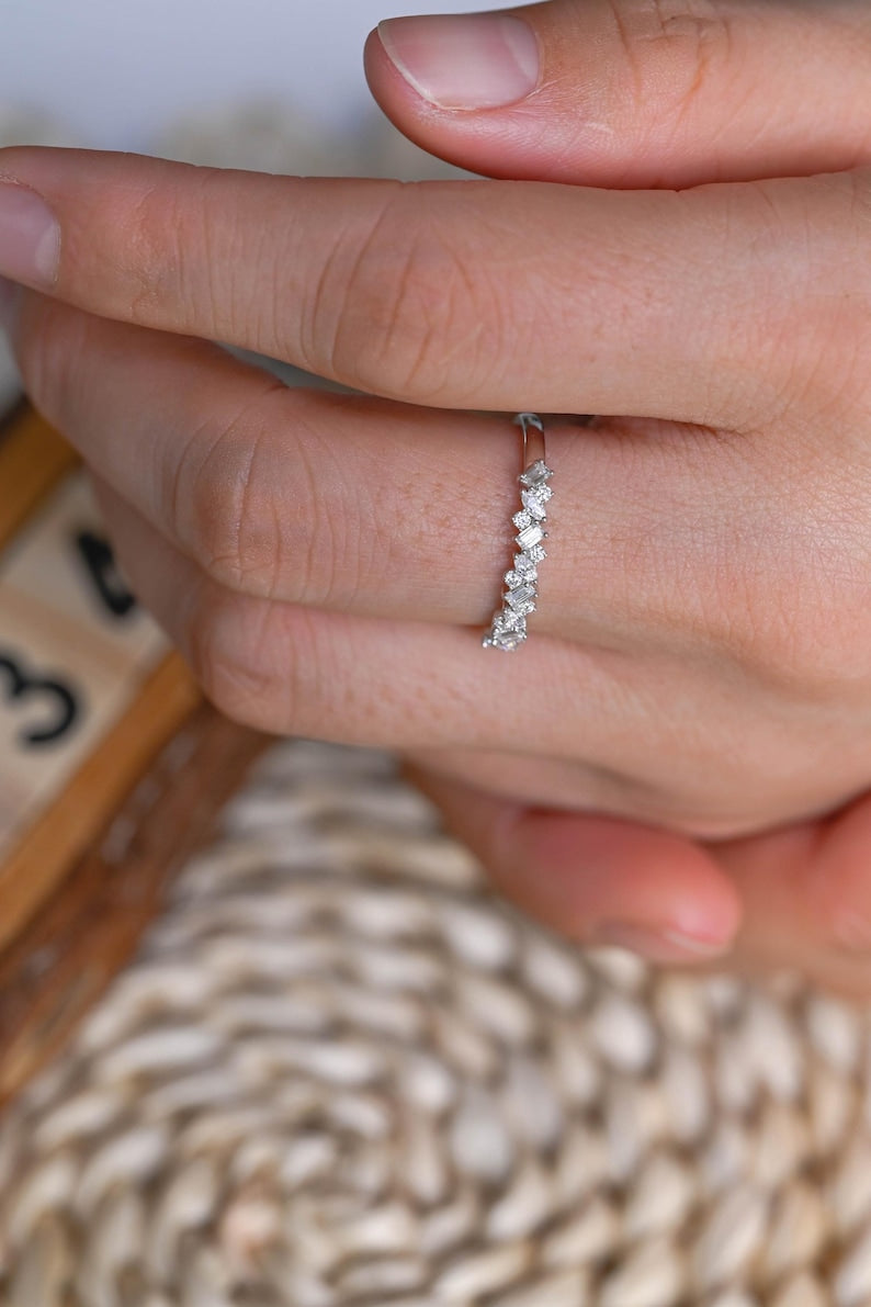 Marquise Cut Cluster Styled Lab Grown Wedding Band