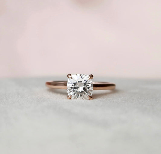 2.0 CT Cushion Cut Hidden Halo Moissanite Engagement Ring 1