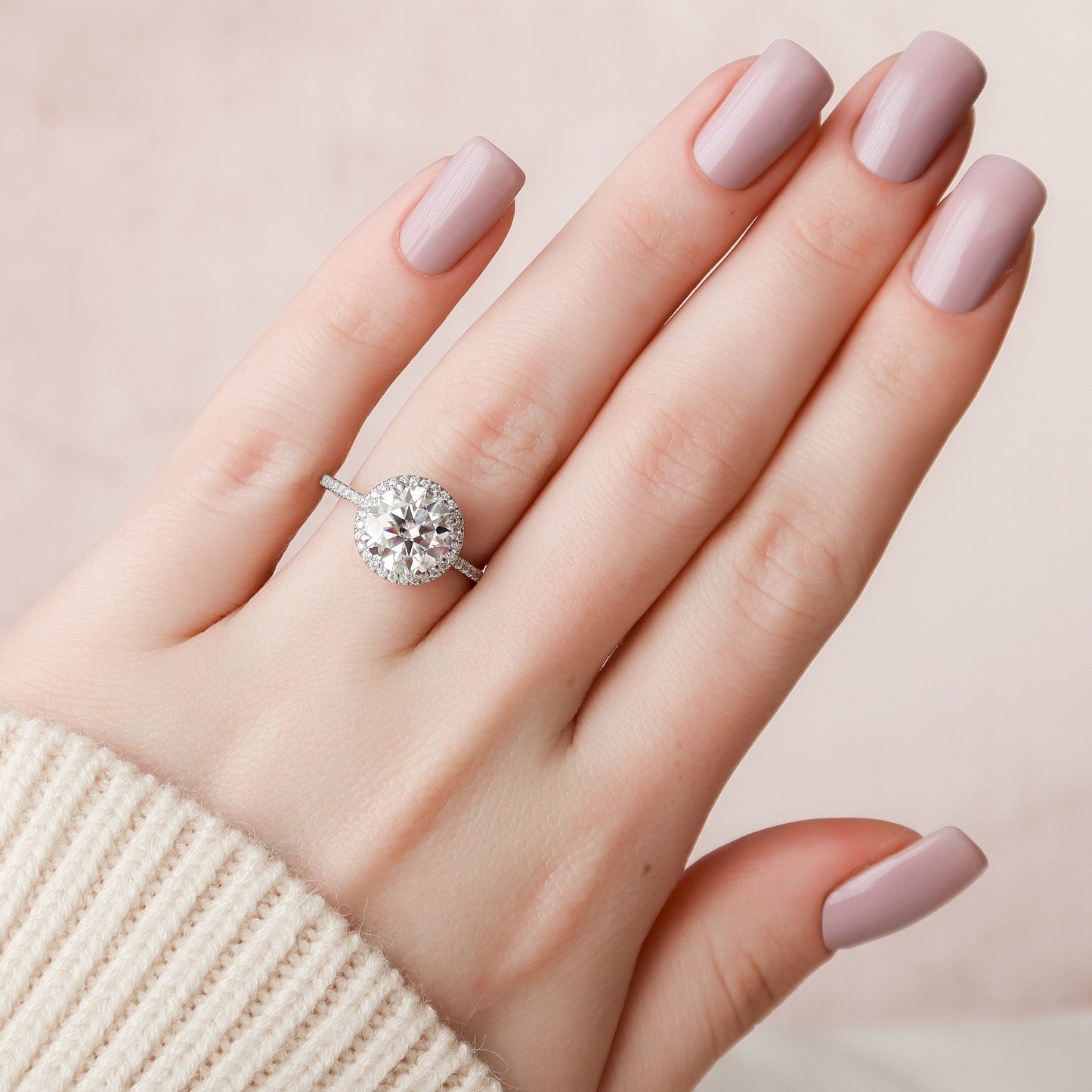 3.0 CT Round Cut Halo & Pave Style Moissanite Engagement Ring 6