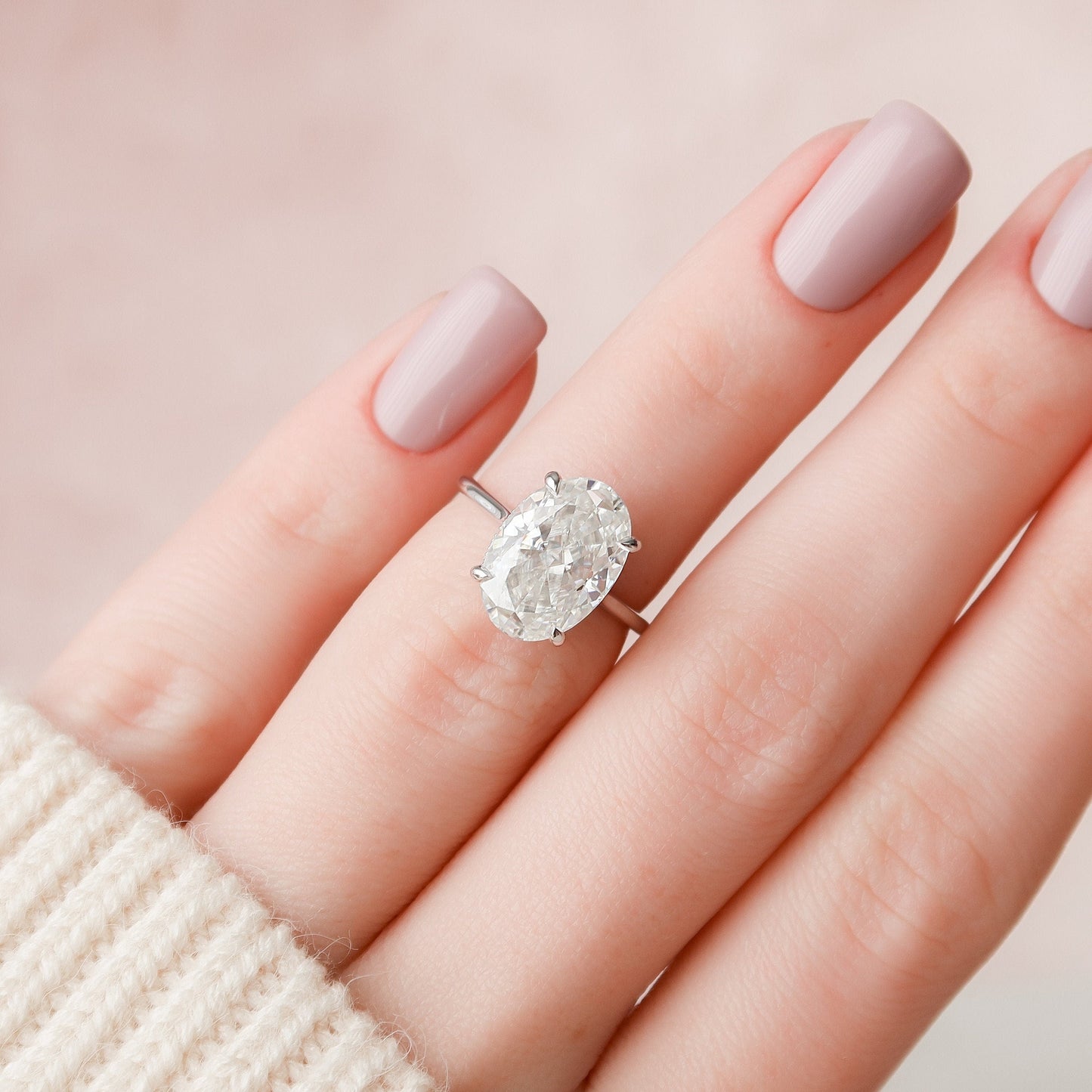 5.0 CT Oval Cut Hidden Halo Style Moissanite Engagement Ring 8