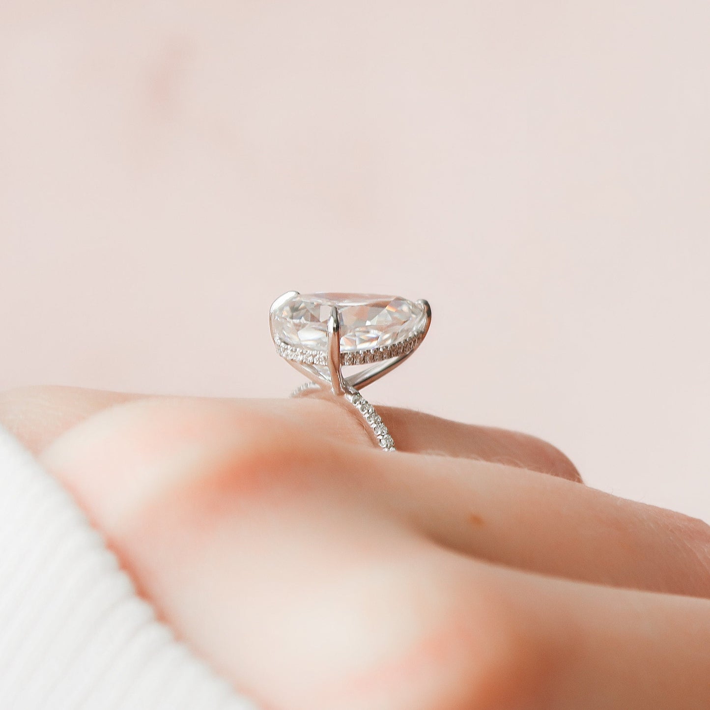 4.5 CT Pear Cut Hidden Halo Pave Setting Moissanite Engagement Ring 9