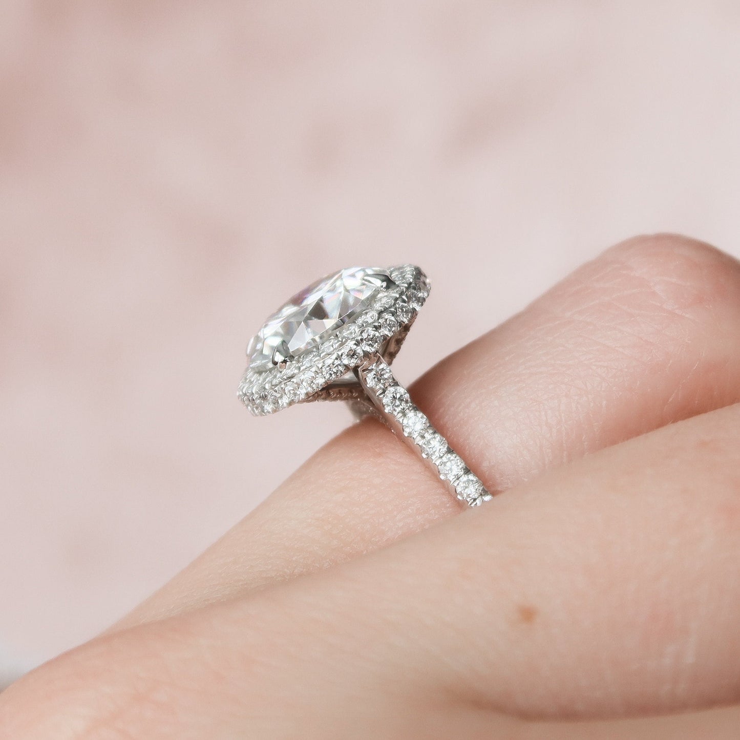 3.5 CT Round Halo & Pave Style Moissanite Engagement Ring 6