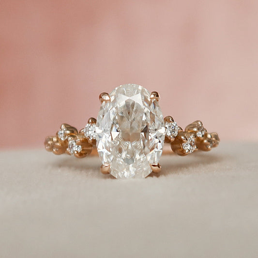 2.0 CT Oval Cut Hidden Halo Pave Style Moissanite Engagement Ring 1