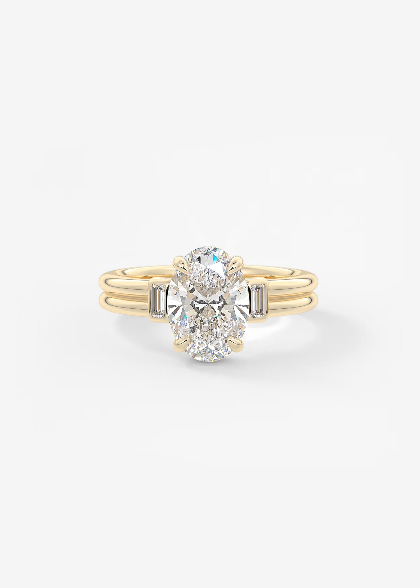 Custom-Robin-Oval Wide Double Band Three Stones Lab Grown Diamond Engagement Ring