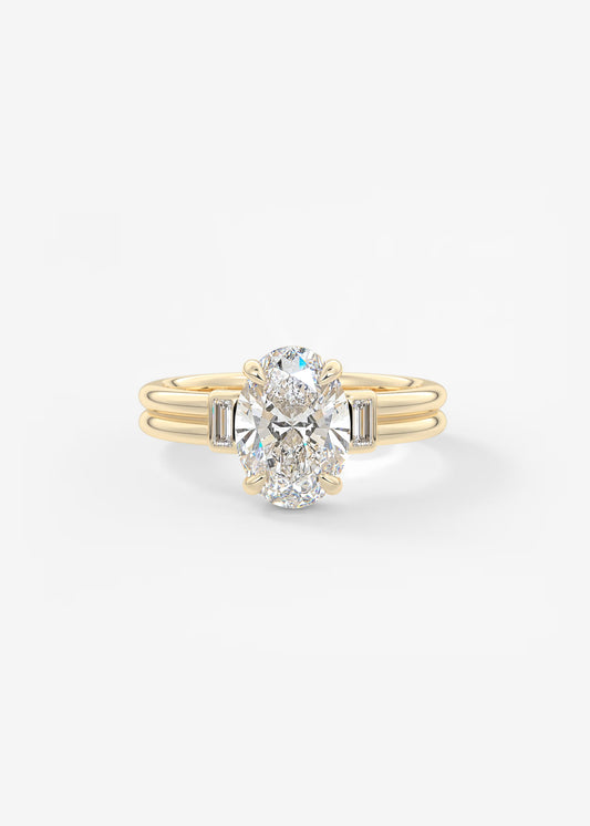 Custom-Robin-Oval Wide Double Band Three Stones Lab Grown Diamond Engagement Ring
