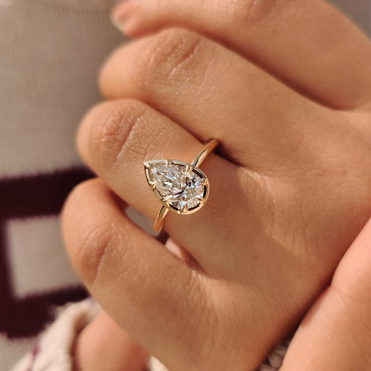 Pear Bezel Solitaire Lab Grown Diamond Engagement Ring