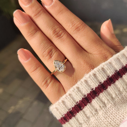 Pear Bezel Solitaire Lab Grown Diamond Engagement Ring