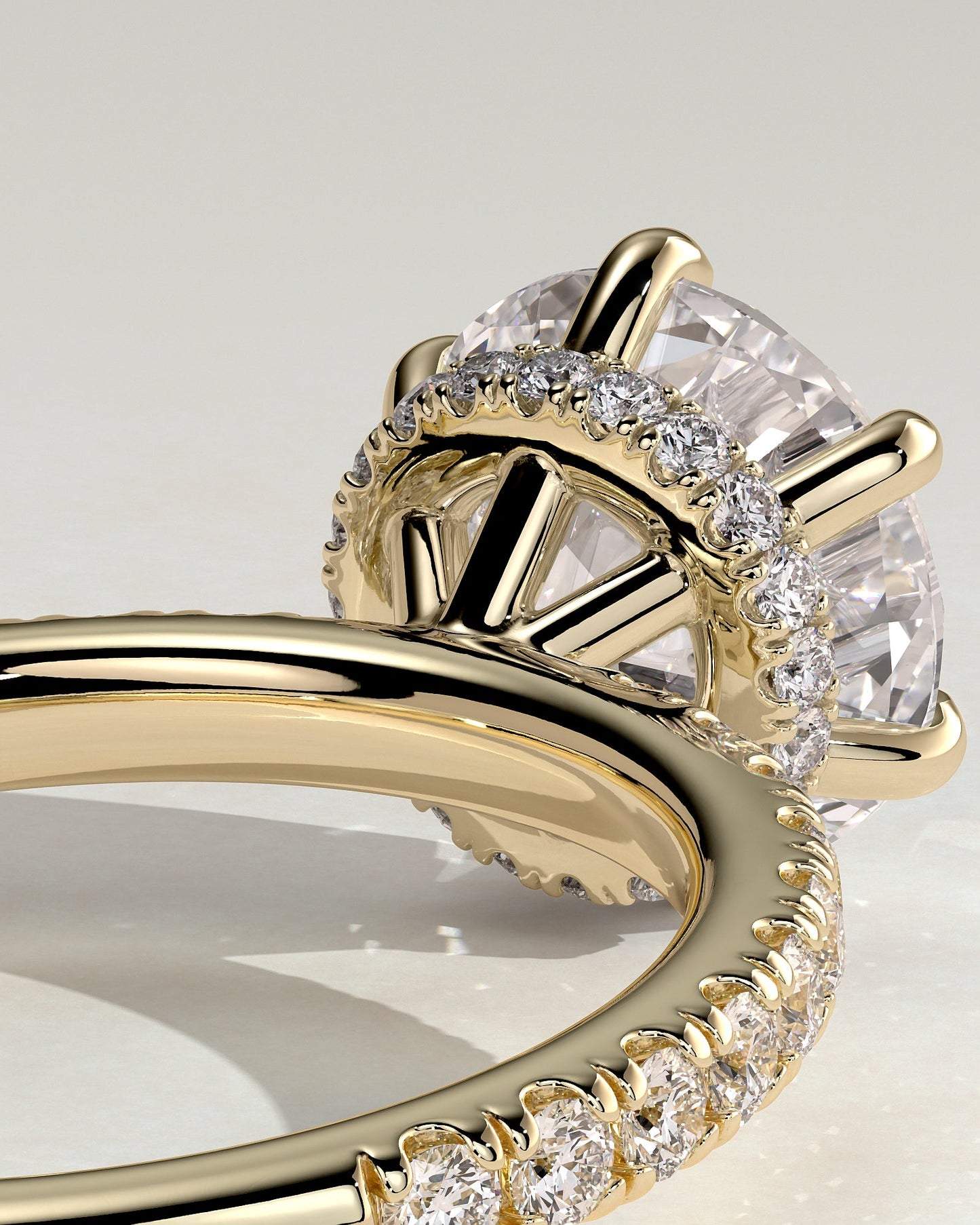 Round Halo, Pave & Split Shank Engagement Ring – 1.93 CT Lab Grown Diamond