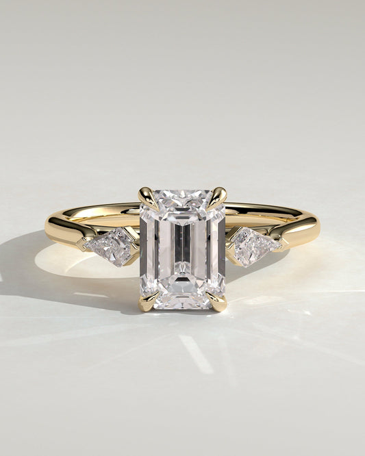 Emerald Three Stones Lab Grown Diamond Engagement Ring