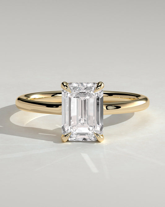 Emerald Hidden Halo Lab Grown Diamond Engagement Ring