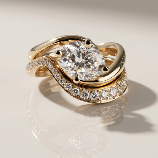 1.0 CT Round Solitaire Moissanite Diamond Bridal Ring Set