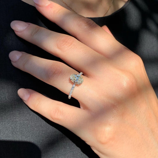 1.91 CT Oval Moissanite Pave Engagement Ring (US Size 6 Ready To Ship)