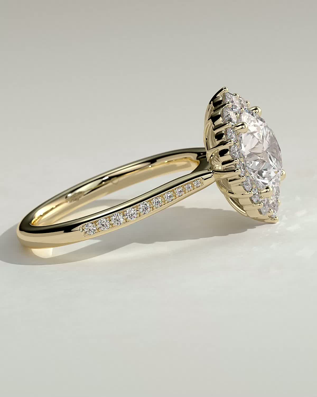 Round Halo, Pave & Split Shank Engagement Ring – 1.93 CT Lab Grown Diamond