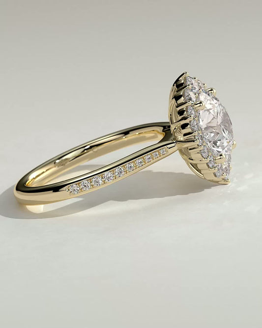 Round Halo, Pave & Split Shank Engagement Ring – 1.93 CT Lab Grown Diamond