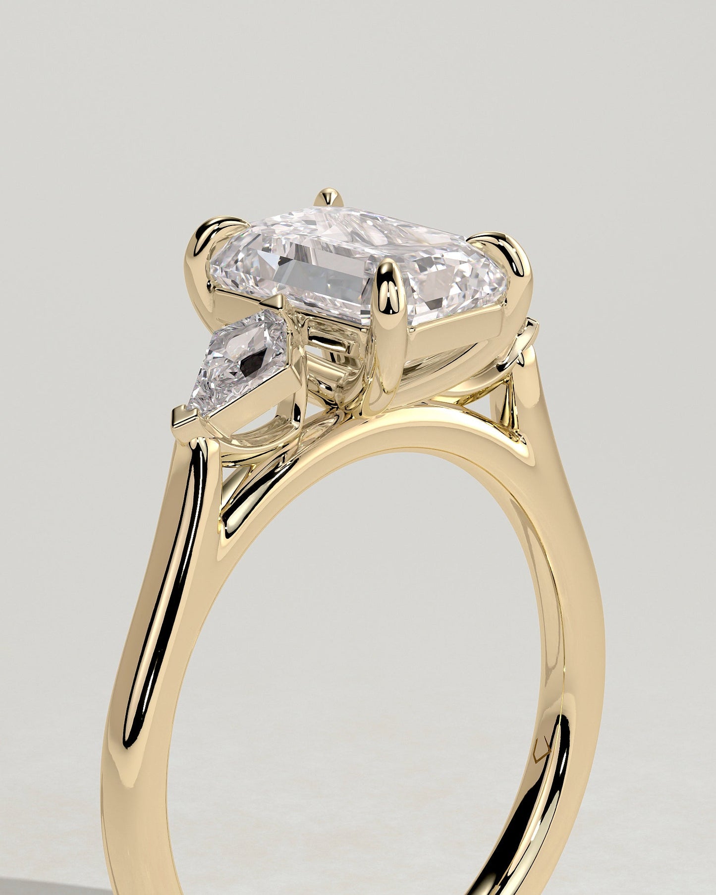 Emerald Three Stones Lab Grown Diamond Engagement Ring