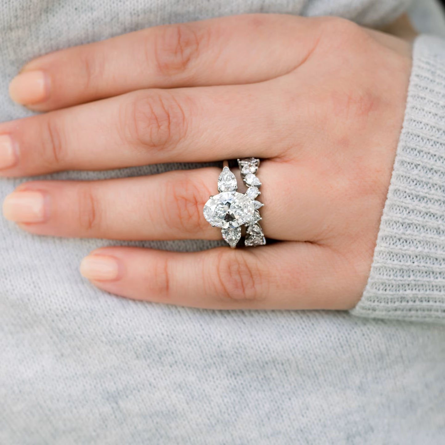 Marquise Cut Cluster Styled Lab Grown Diamond Engagement Ring