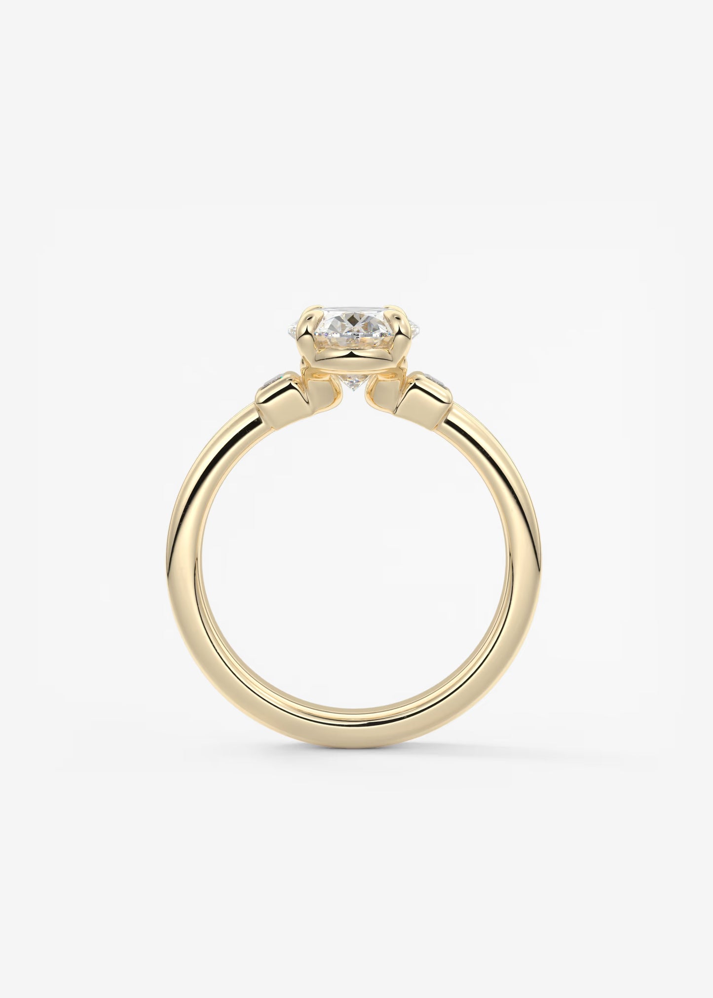 Custom-Robin-Oval Wide Double Band Three Stones Lab Grown Diamond Engagement Ring