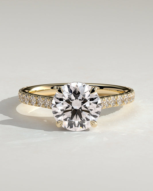 Round Halo, Pave & Split Shank Engagement Ring – 1.93 CT Lab Grown Diamond