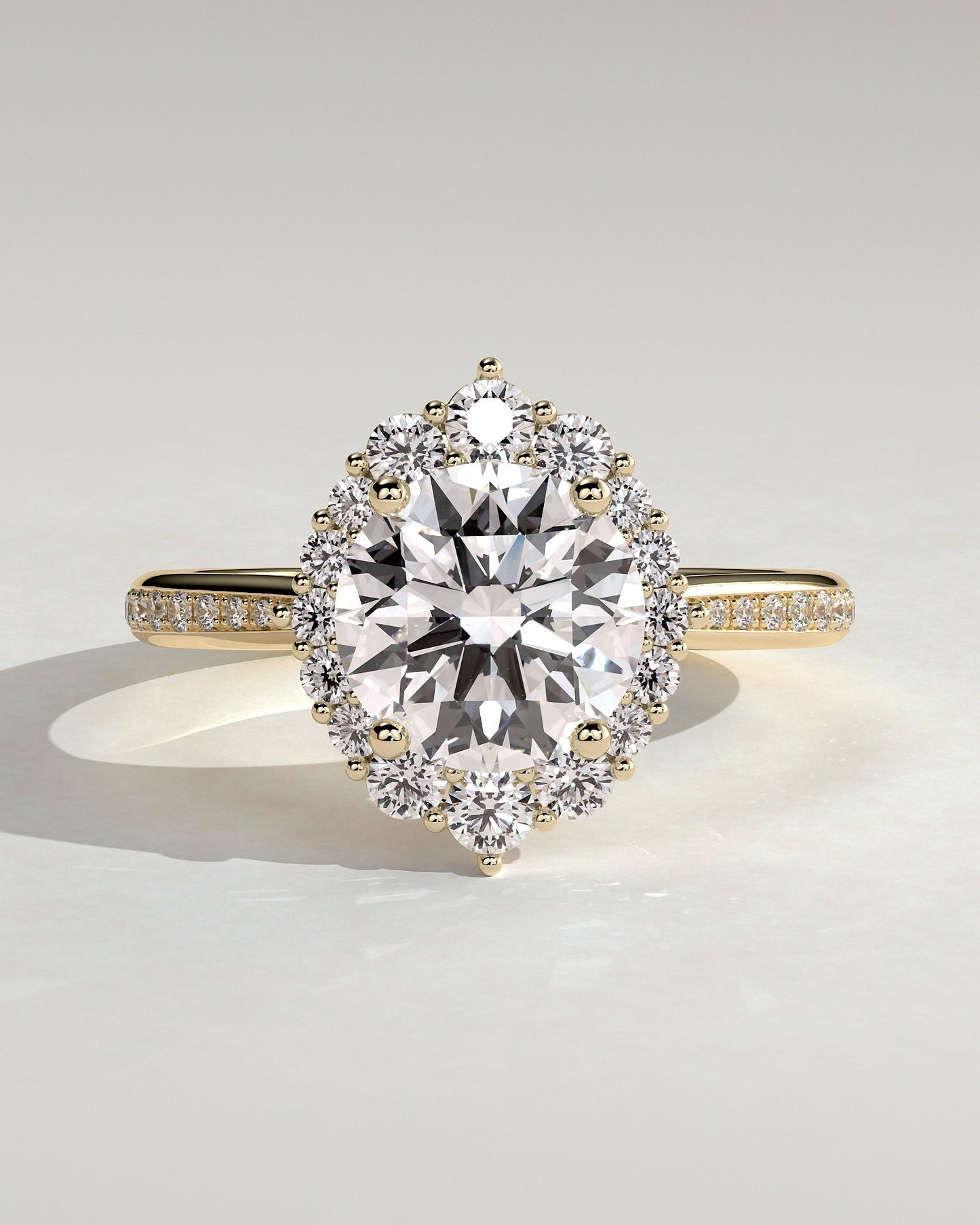 Round Halo, Pave & Split Shank Engagement Ring – 1.93 CT Lab Grown Diamond
