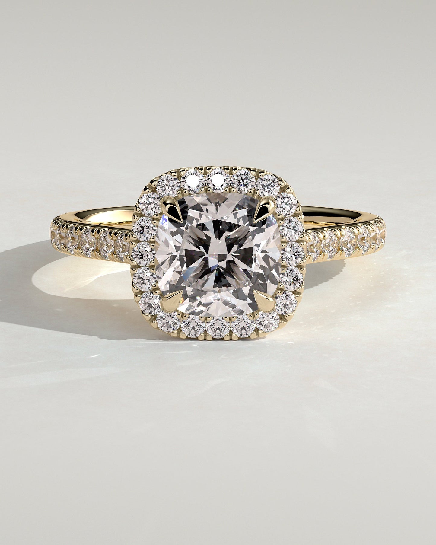 Round Halo, Pave & Split Shank Engagement Ring – 1.93 CT Lab Grown Diamond