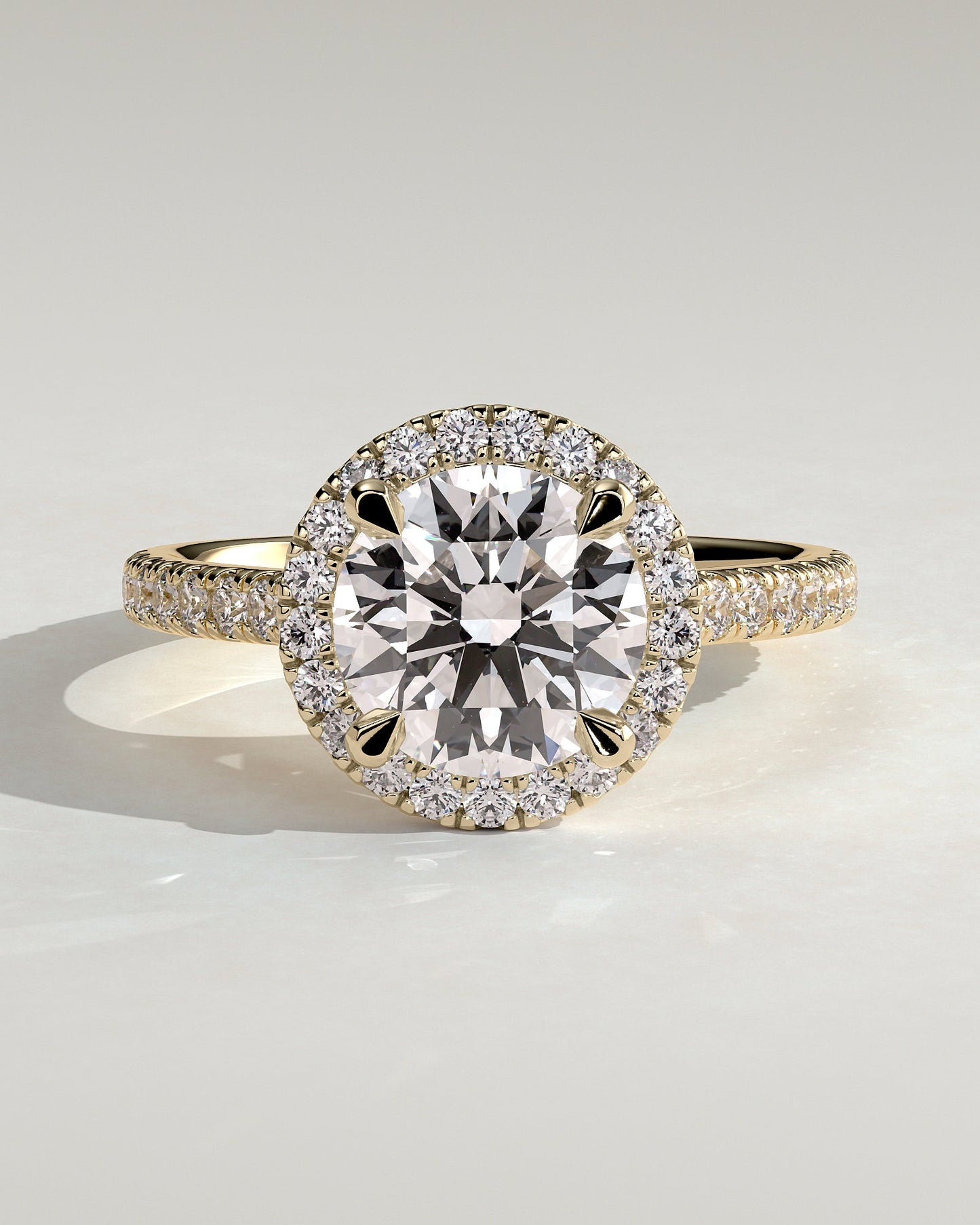 Round Halo, Pave & Split Shank Engagement Ring – 1.93 CT Lab Grown Diamond