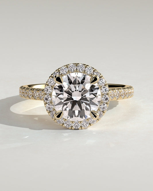 Round Halo, Pave & Split Shank Engagement Ring – 1.93 CT Lab Grown Diamond