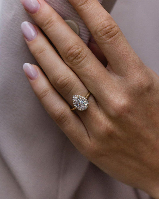 2.35 CT Pear Halo Moissanite Engagement Ring (US Size 5.5 Ready To Ship)
