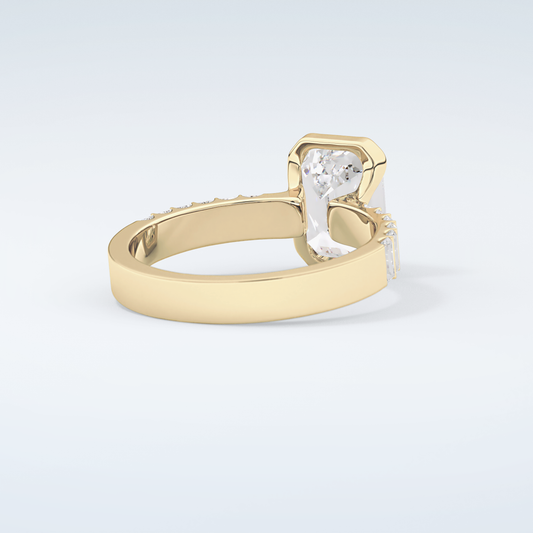 2.0 CT Emerald Cut Half Bezel Moissanite Engagement Ring (US Size 7 Ready To Ship)