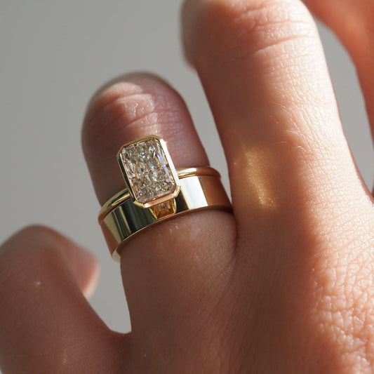 1.5 CT Radiant Lab Grown Solitaire & Bezel Engagement Ring (US Size 8 Ready To Ship)