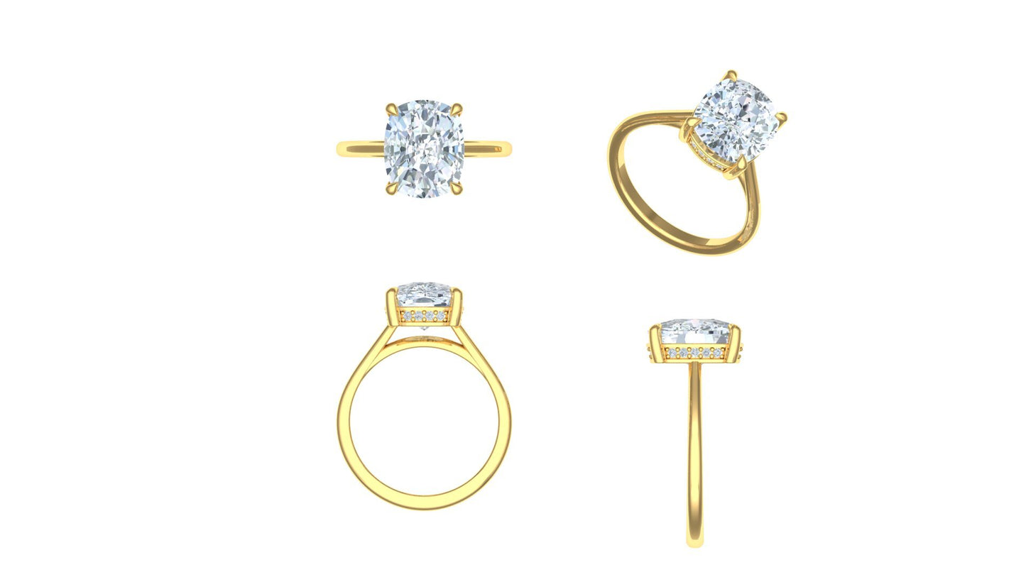 Erin Custom Ring-12x9 Crushed Ice Elongated Cushion Moissanite Cathedral Hidden Halo Ring