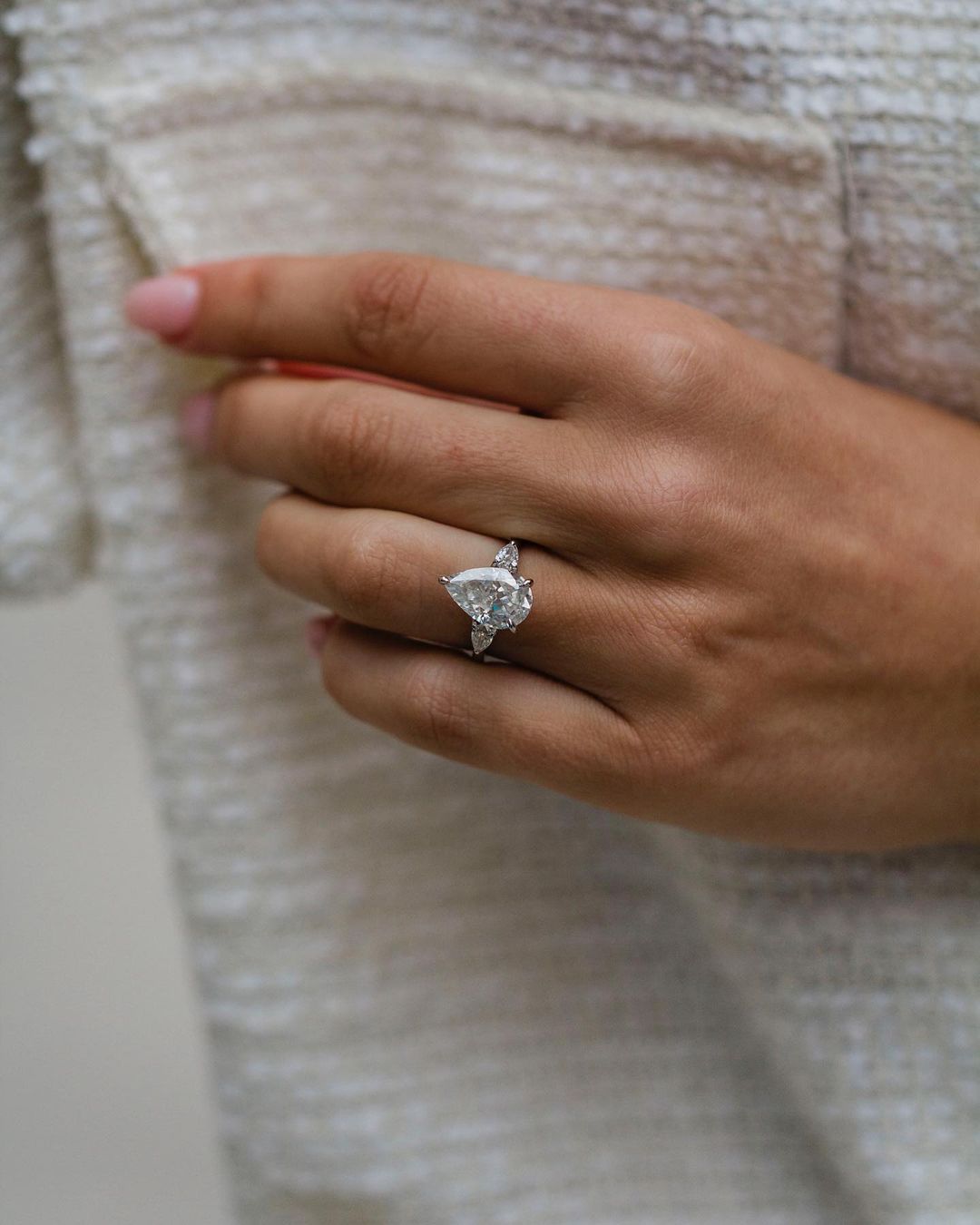 4.20 CT Pear Three Stone Moissanite Engagement Ring 1