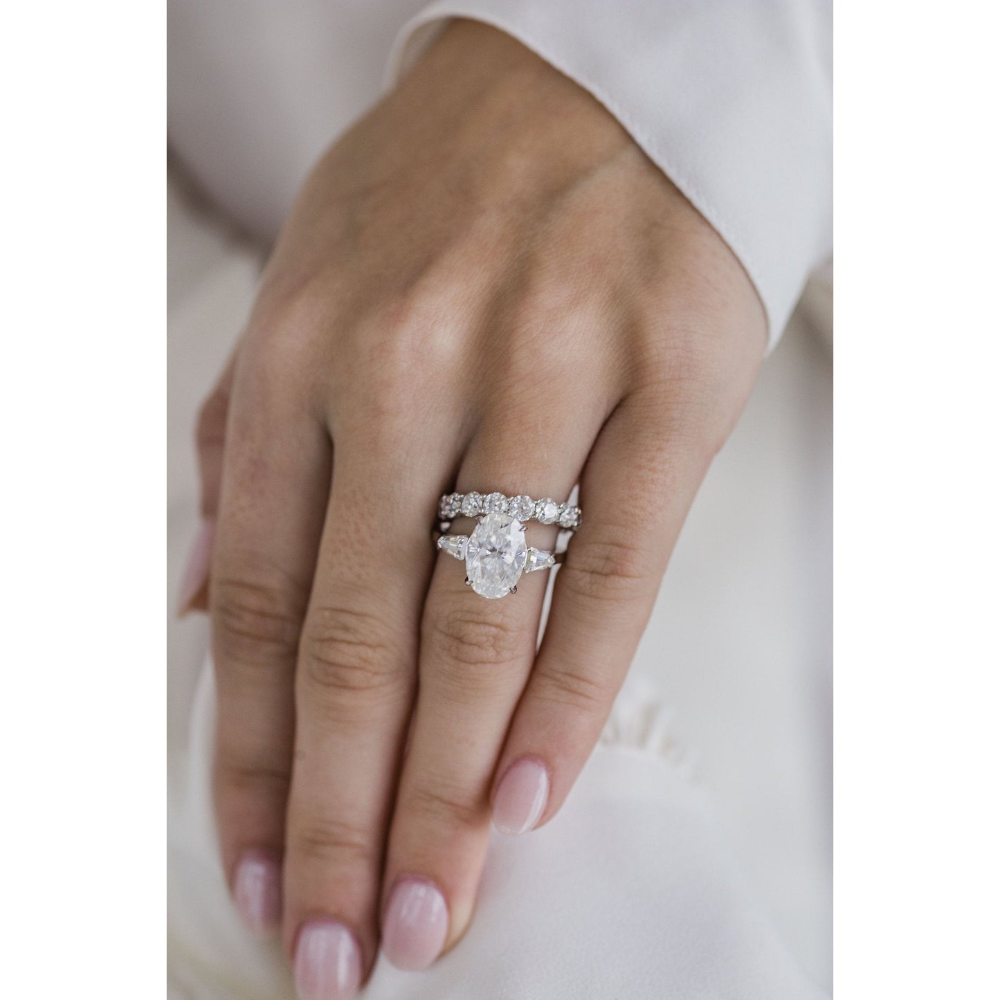 4.0 CT Crushed Ice Oval Three Stone Moissanite Engagement Ring (US Size 7.5 Ready To Ship) (Copy)