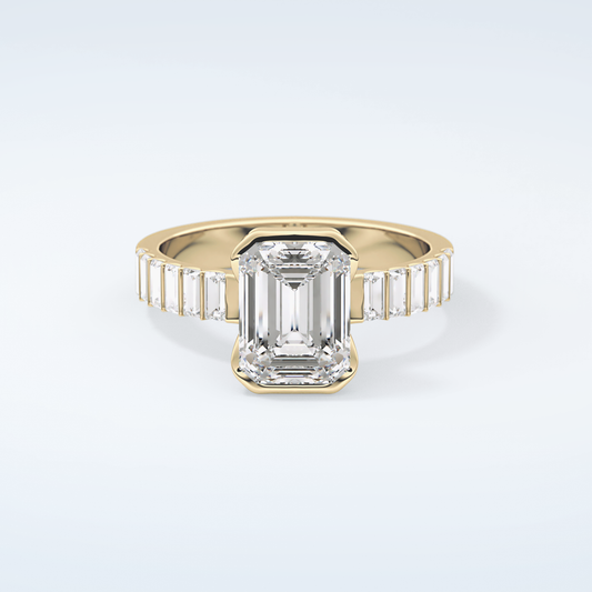2.0 CT Emerald Cut Half Bezel Moissanite Engagement Ring (US Size 7 Ready To Ship)