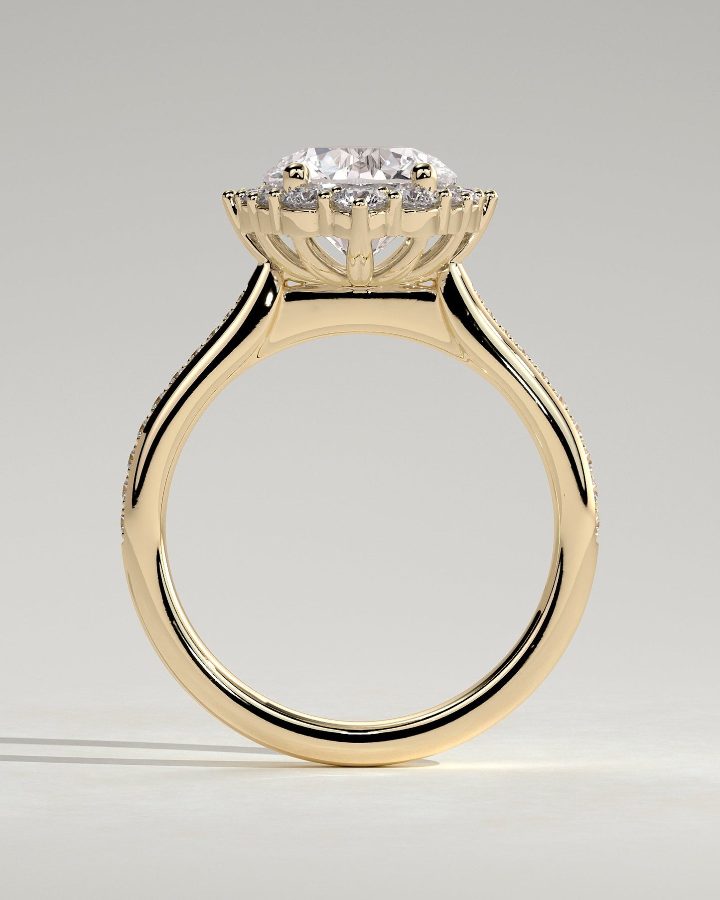 Round Halo, Pave & Split Shank Engagement Ring – 1.93 CT Lab Grown Diamond