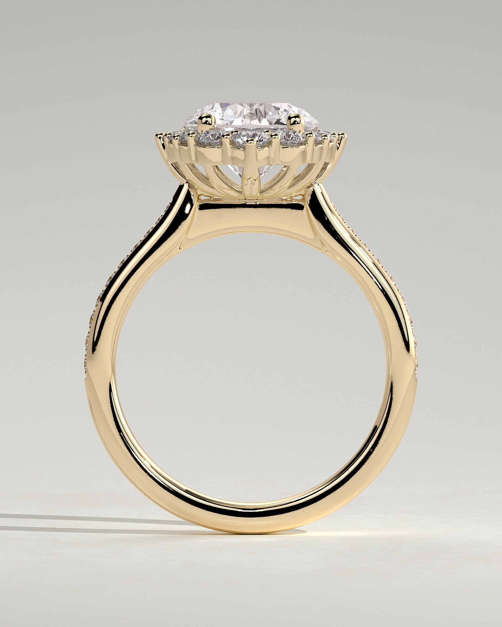 Round Halo, Pave & Split Shank Engagement Ring – 1.93 CT Lab Grown Diamond